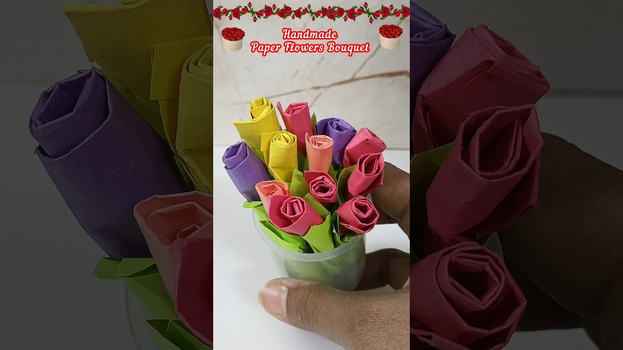 Handmade Paper flowers bouquet❤️#shorts​#viral​#trending​#art​#love​#flower​#bouquet​#gift​#yt #rose