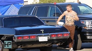 Shia LaBeouf Shirtless and Tatted up While Cleaning Car in Between Takes of \