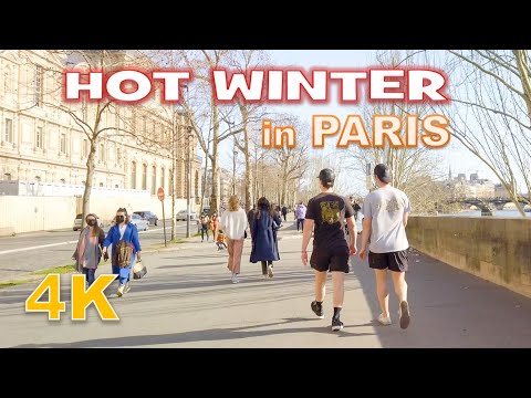 Hot Winter in Paris, 16°C - Sunny day walking in Paris, France.