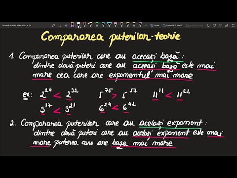 Compararea puterilor clasa a 5 a teorie exercitii cu puteri baze diferite exponenti diferiti