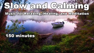 Slow and Calming Music with Beautiful Lake View Screensaver | Music for Relaxing Healing Meditation