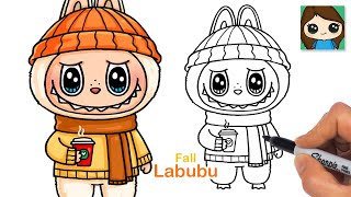 How to Draw Labubu Holding a Cup of Hot Cocoa 🍁 Fall The Monsters