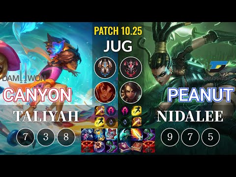 DWG Canyon Taliyah vs DYN Peanut Nidalee Jungle - KR Patch 10.25