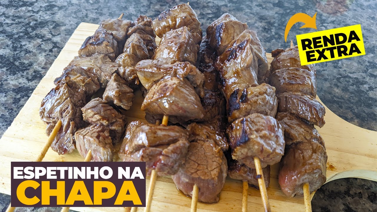 ESPETINHO DE CARNE NA CHAPA  com sabor de churrasco / Fácil de fazer