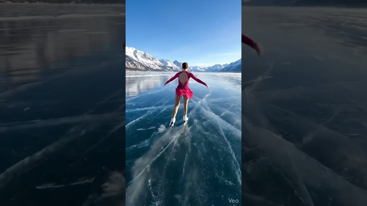 A woman gliding across a vast frozen lake⛸✨