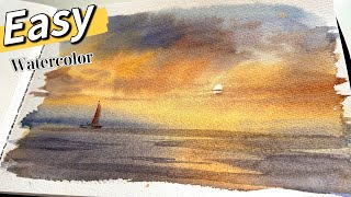 EASY watercolor seascape painting for beginners