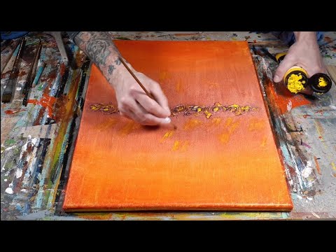 Textured Abstract Painting Demonstration. Sunset