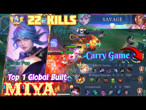 Miya One Vs 5 = Savage + 22 KILLS Top 1 Global Miya Built #miyasavage #miya #mlbb 