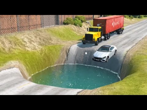 Cars vs Giant Water Hole - BeamNG.drive