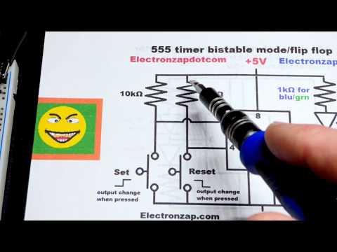 Electronics bistable mode flip flop 555 timer circuit explained and oscilloscope measured