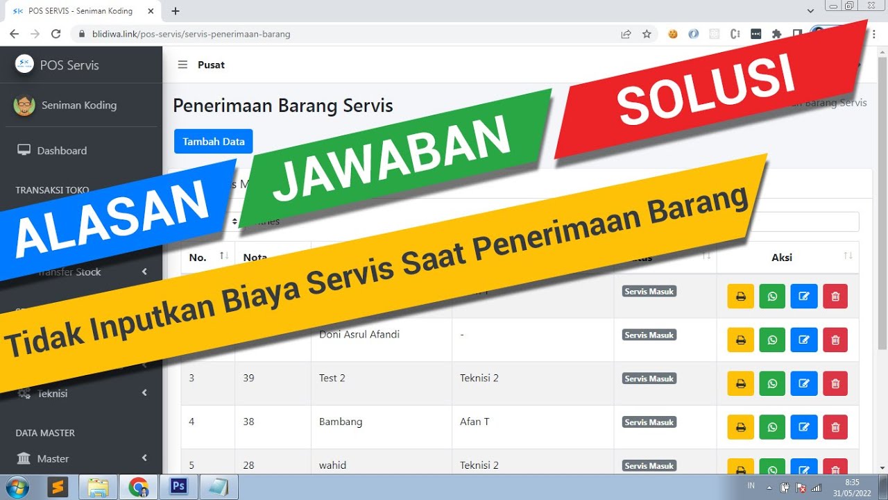 seniman koding, doni asrul afandi, doni afandi, ALASAN JAWABAN SOLUSI ! Tidak Inputkan Biaya Servis Saat Penerimaan Barang POS SERVIS Seniman Koding