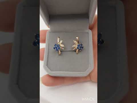 Подарок девушке серьги "Сапфировая нежность цветов" медзолото 18К с цирконами в бархатной коробочке - фото 1 - id-p1704004767
