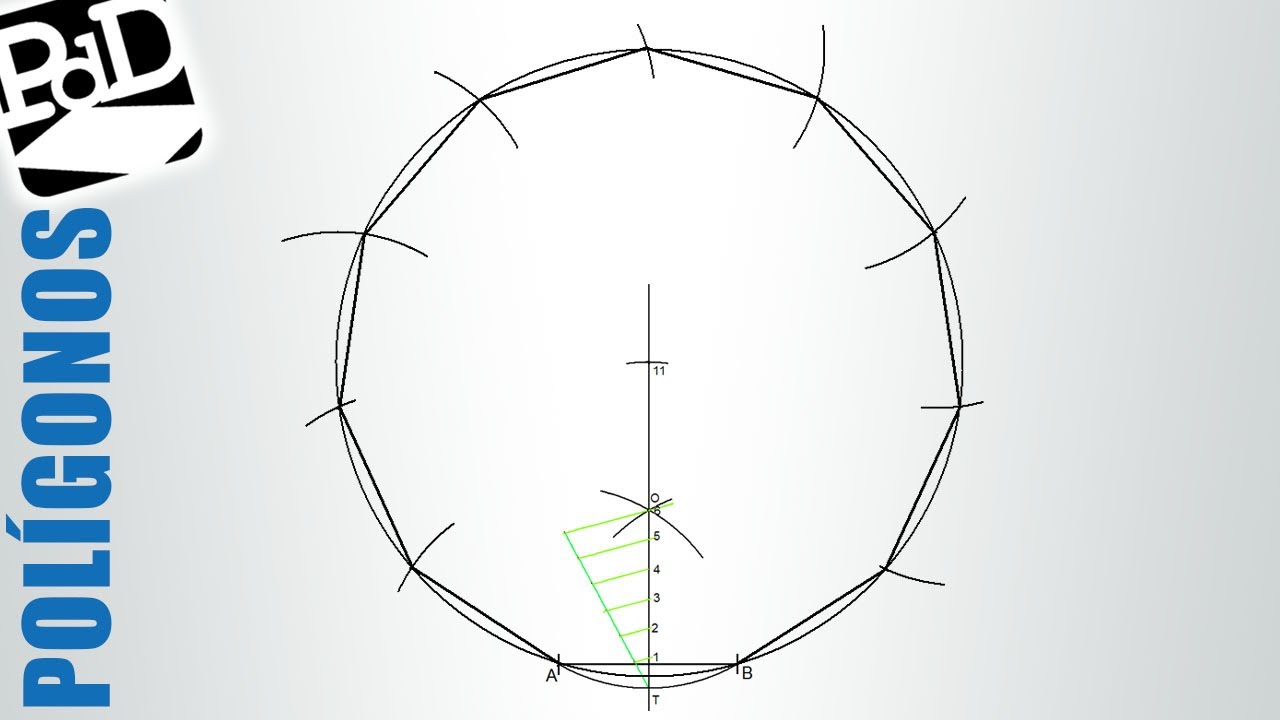 Construcción de polígonos a partir del lado por el método general (endecágono).