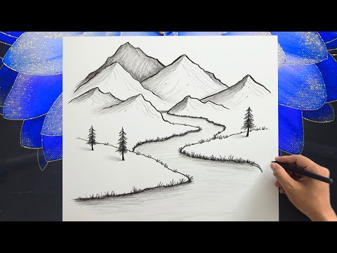 Mountain Scenery Drawing | Minimalist Nature Landscapes