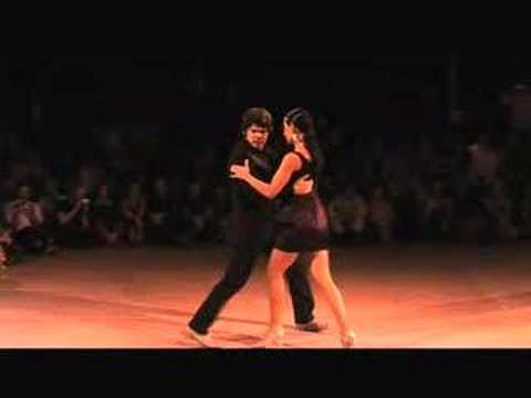  Alejandra Hobert  and  Adrian Veredice  are  dancing  to  the  tango  "  Cielo  "