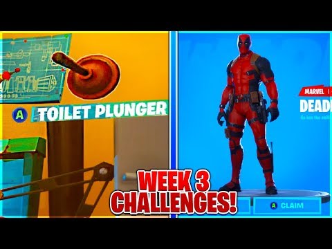 "Find Deadpools Toilet Plunger" LOCATION and Destroy Toilets in Fortnite Deadpool Challenges Week 3!