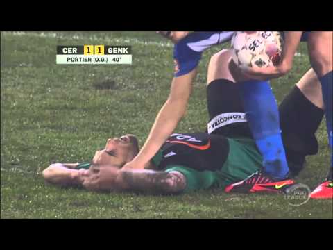 Ridiculous own goal Portier (Cercle Brugge) against Racing Genk (HD)