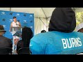 Brian Burns crashes Christian McCaffrey's press conference