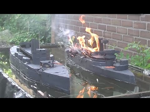 Cardboard Ship Burning And Sinking: Battleship Kentucky Versus Battleship Lord Nelson