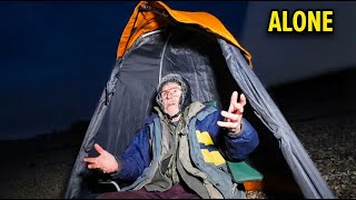 Cold Winter Beach Fishing Alone at Night