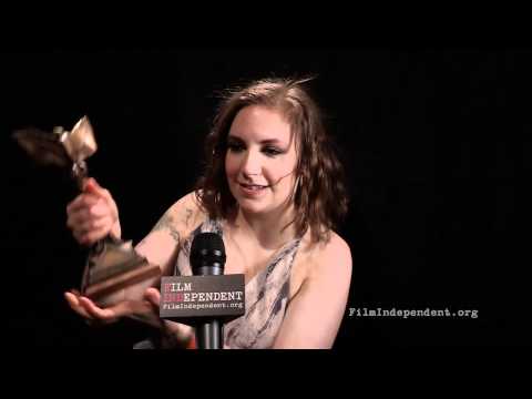 Lena Dunham Best First Screenplay winner for Tiny Furniture Thank You Cam back stage