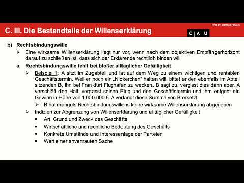 BGB AT – Folge 05 (Bestandteile der Willenserklärung; fehlendes Erklärungsbewusstsein)
