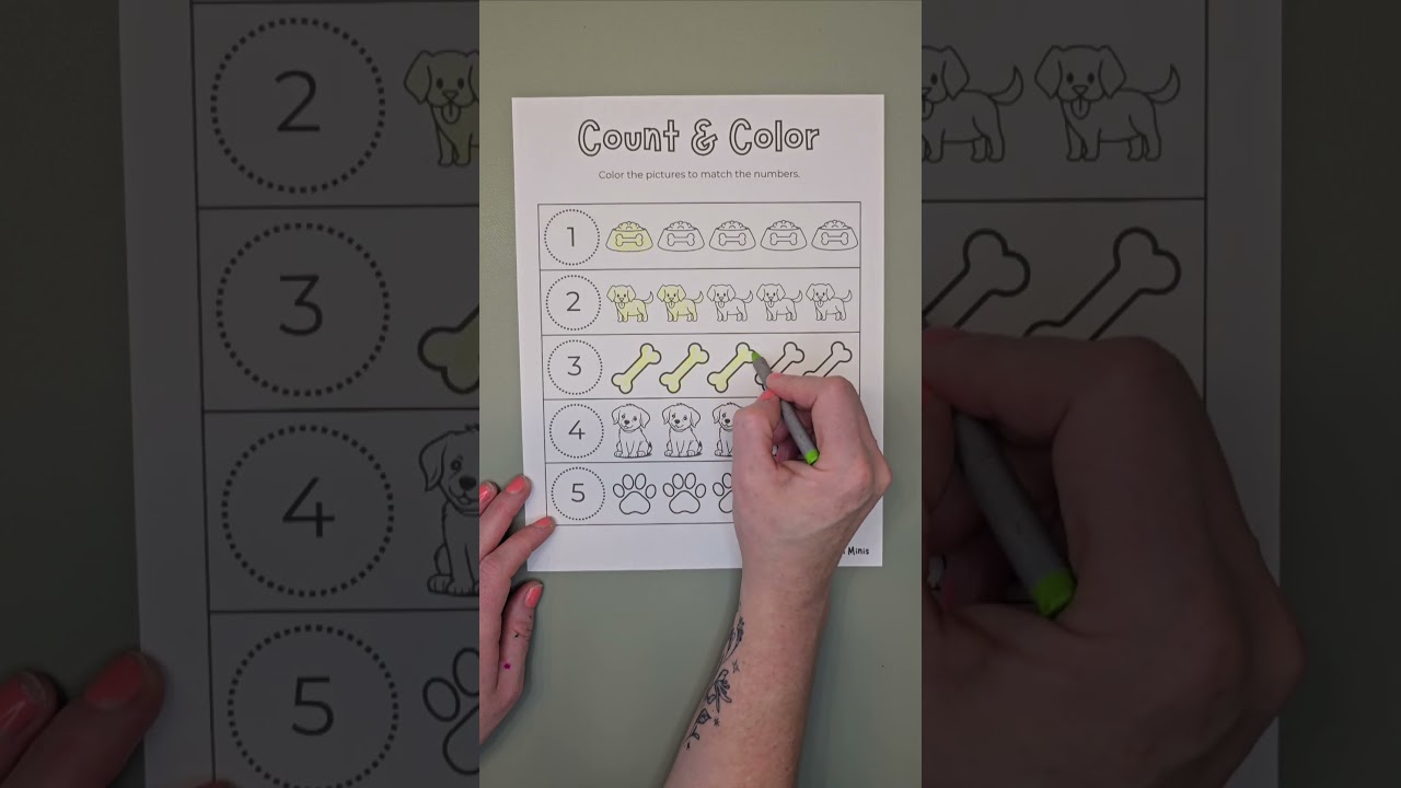 Puppy count and color worksheet 🐕. formomswithminis.com #worksheets #homeschool #teacher