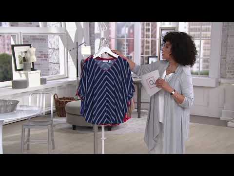 Susan Graver Striped Liquid Knit V-Neck Scarf Top on QVC