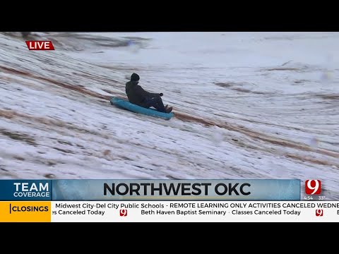 Snow Sticking For Sledding In NW Oklahoma City