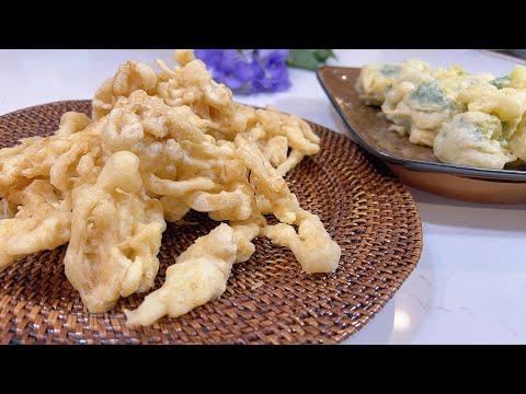Crunchy fried seafood mushrooms and broccoli recipe