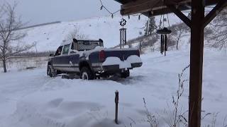 Diesel truck in deep snow