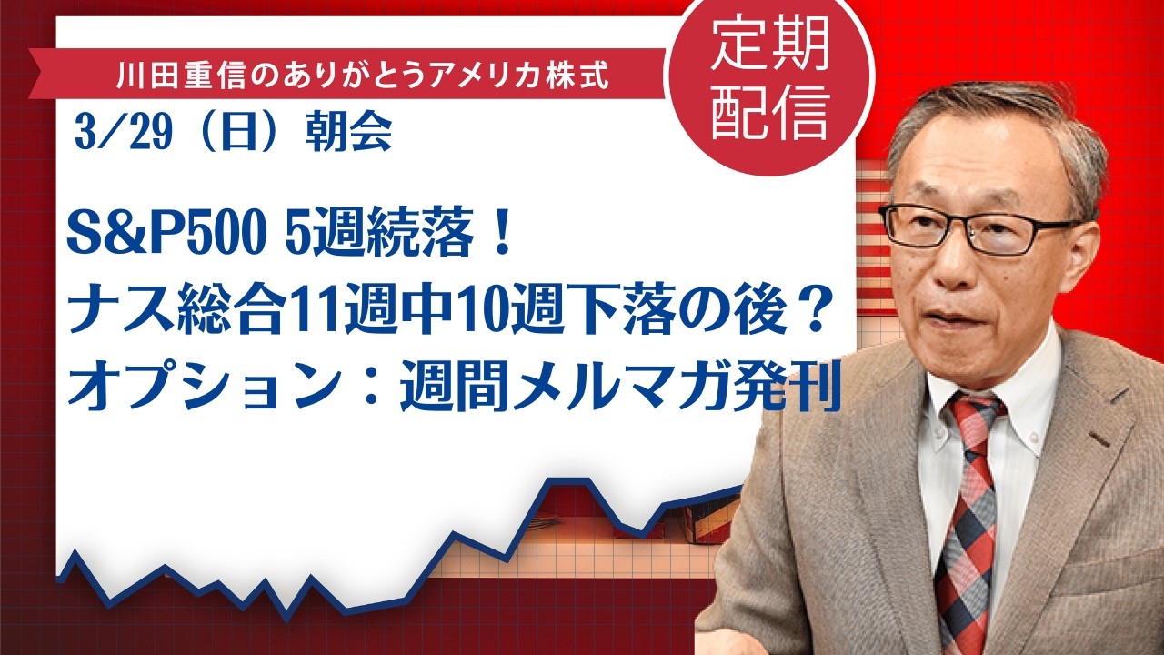 S&P500 5週続落！ナス総合11週中10週下落の後？オプション：週間メルマガ発刊【アメリカ株】