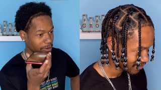 VLOGMAS DAY 2: MENS KNOTLESS BOX BRAIDS & BEADS 🤟🏾| ASAP ROCKY INSPIRED *SUPER SATISFYING*