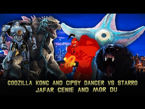 Godzilla Kong and Gipsy Danger vs Starro Jafar Genie and Mor du