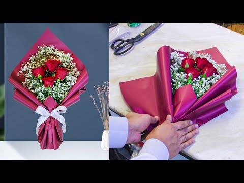 4 Roses Wrapping Using Only 1 Paper, how to flower wrapping & arrangement, wrapping new technique