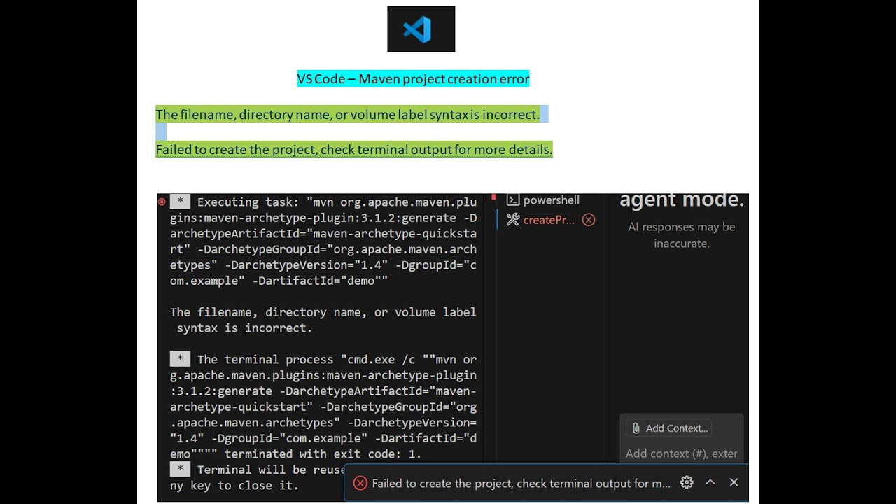 Fix for the Maven project creation error in VS Code