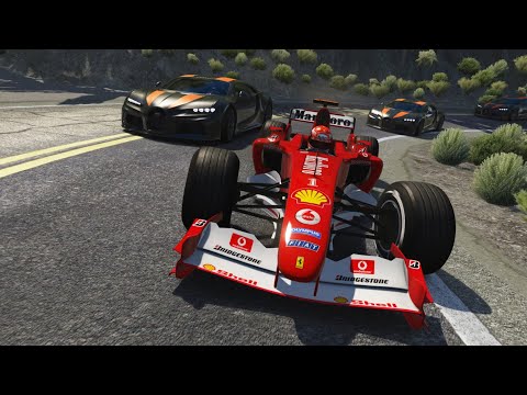 F1 Ferrari F2004 Michael Schumacher vs Bugatti Chiron Super Sport 300+ at Pacific Coast