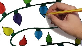 COMO DIBUJAR LUCES NAVIDEÑAS PASO A PASO FACIL: Dibujos de navidad a color