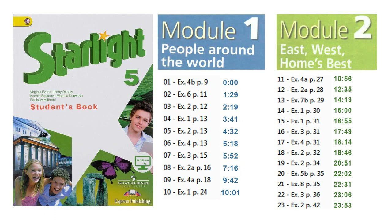 Starlight 5 класс. Module 1. Module 2. Student's book. Аудио к учебнику. Audio