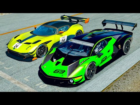 Lamborghini Essenza SCV12 vs Aston Martin AMR Vulcan Pro at Laguna Seca