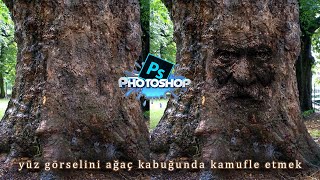 Photoshop'ta yüz görselini ağaç kabuğunda kamufle etmek