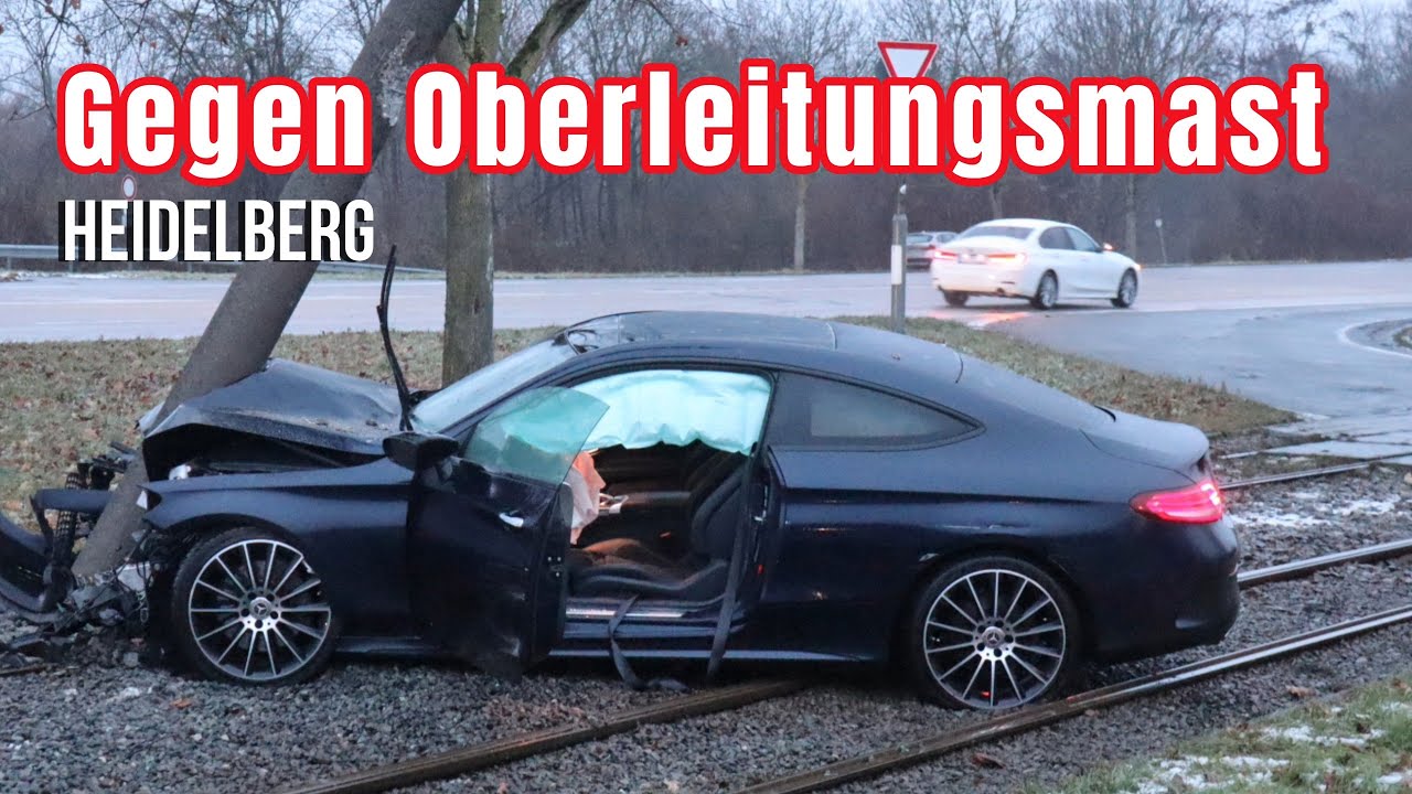 Auto prallt gegen Straßenbahn-Oberleitungsmast – Bahnverkehr in Heidelberg unterbrochen