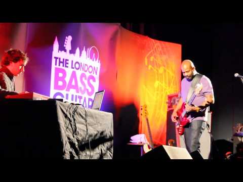 Malcolm Joseph and Robert Logan improvising at the London Bass Guitar Show 2013