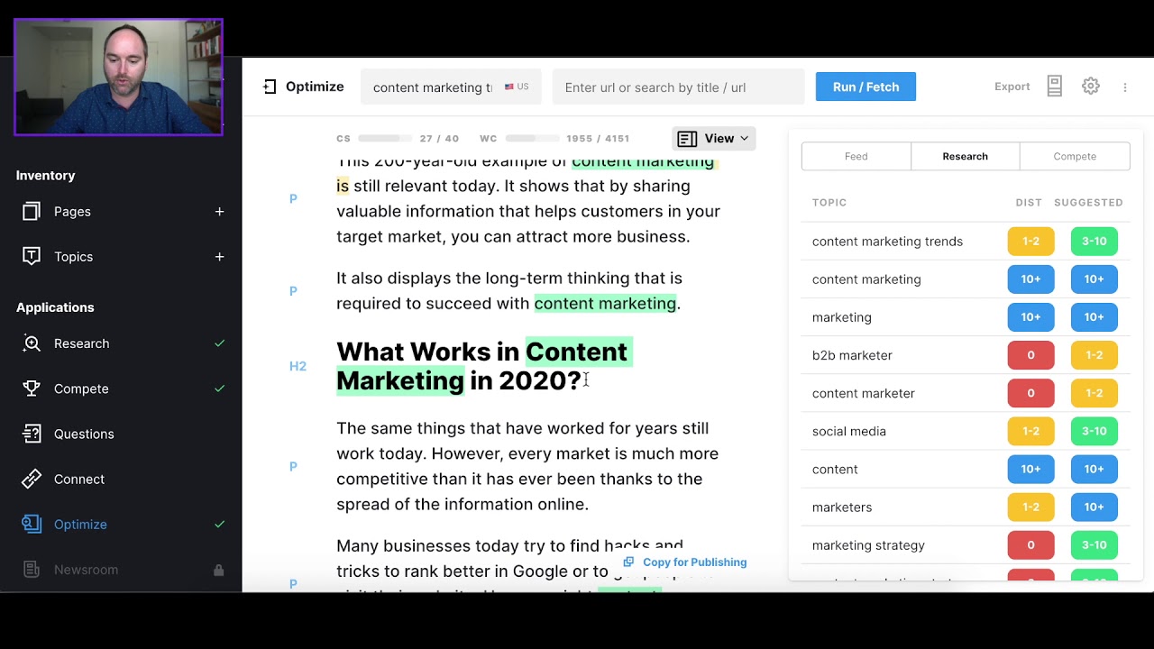MarketMuse Review - Optimize Application