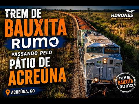 TREM CARREGADO DE BAUXITA AO POR DO SOL PASSANDO NO PÁTIO DE ACREÚNA,GO | PRODUÇÃO DO BRASIL | FNS