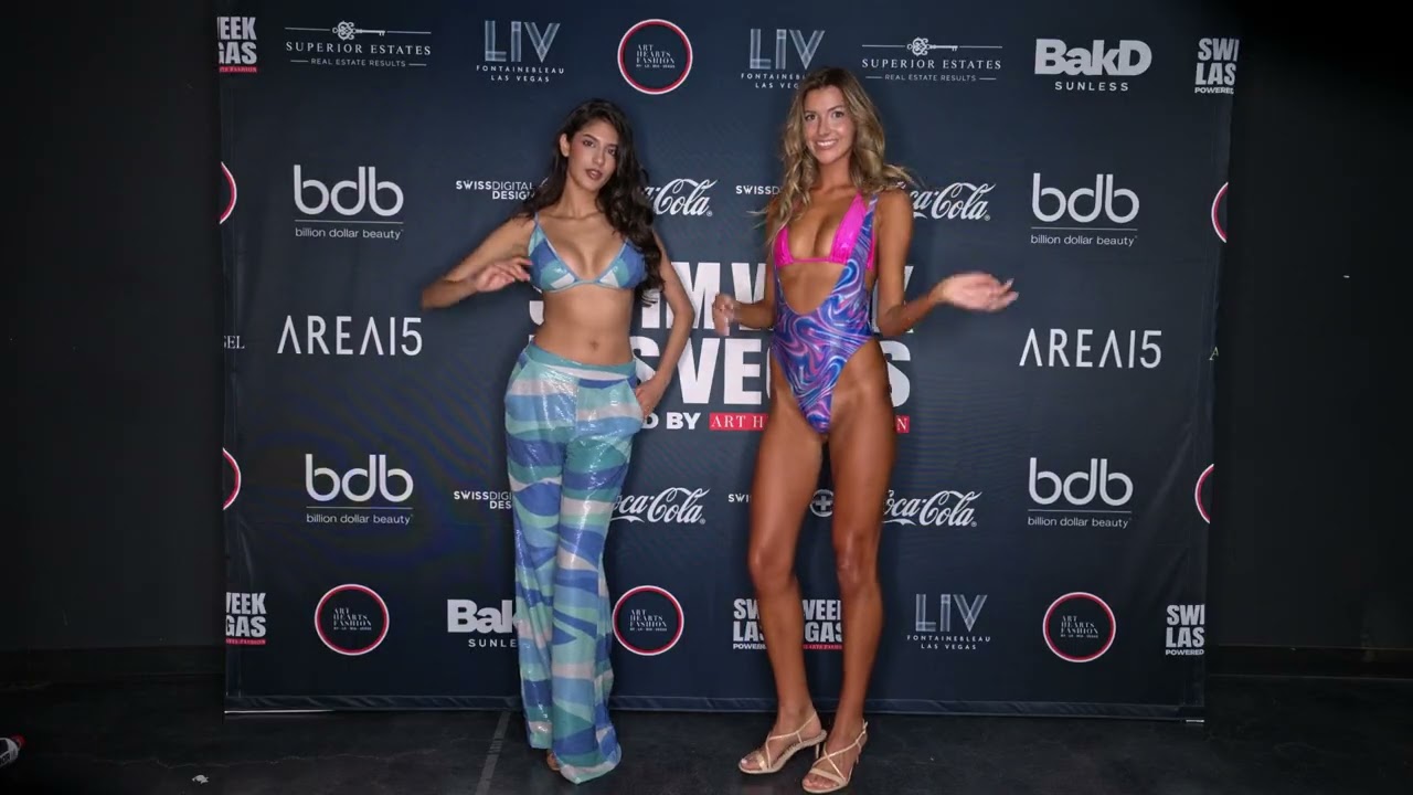 Models Melanie and Heather pose at ArtHeartsFashion LV Swim Week