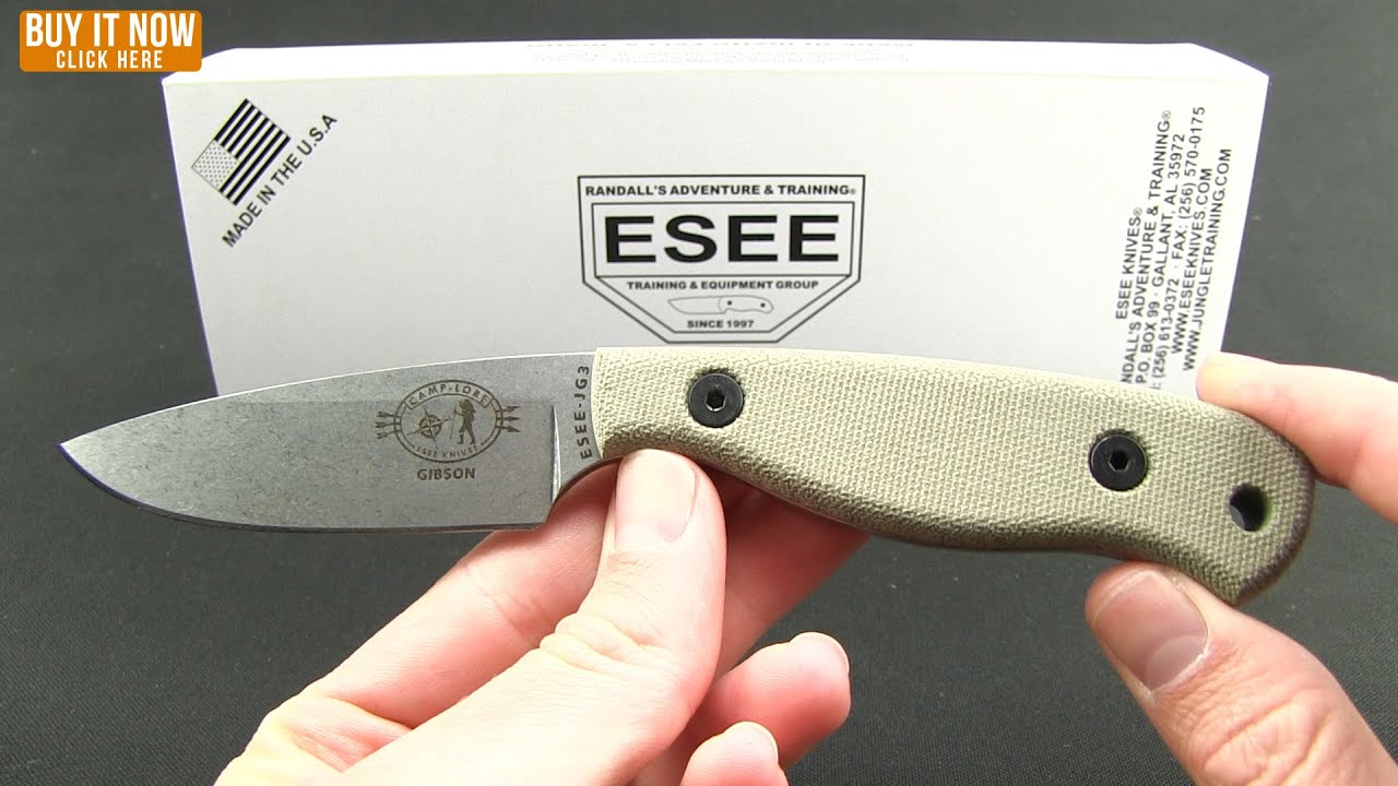 ESEE Camp-Lore Gibson JG3 Bushcraft Fixed Blade Knife (3.5" Black Stonewash)