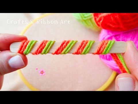 It's so Cute !! Super Easy Woolen Flower Making Trick using Ice Cream Stick - DIY Woolen Flowers