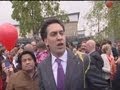 ED MILIBAND gets hit by an egg during Southampton.