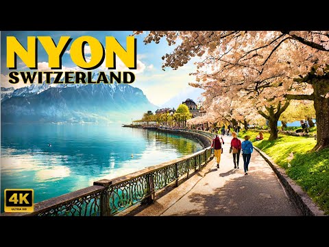 Spring in Nyon, Switzerland 🇨🇭 Walking Tour 4K